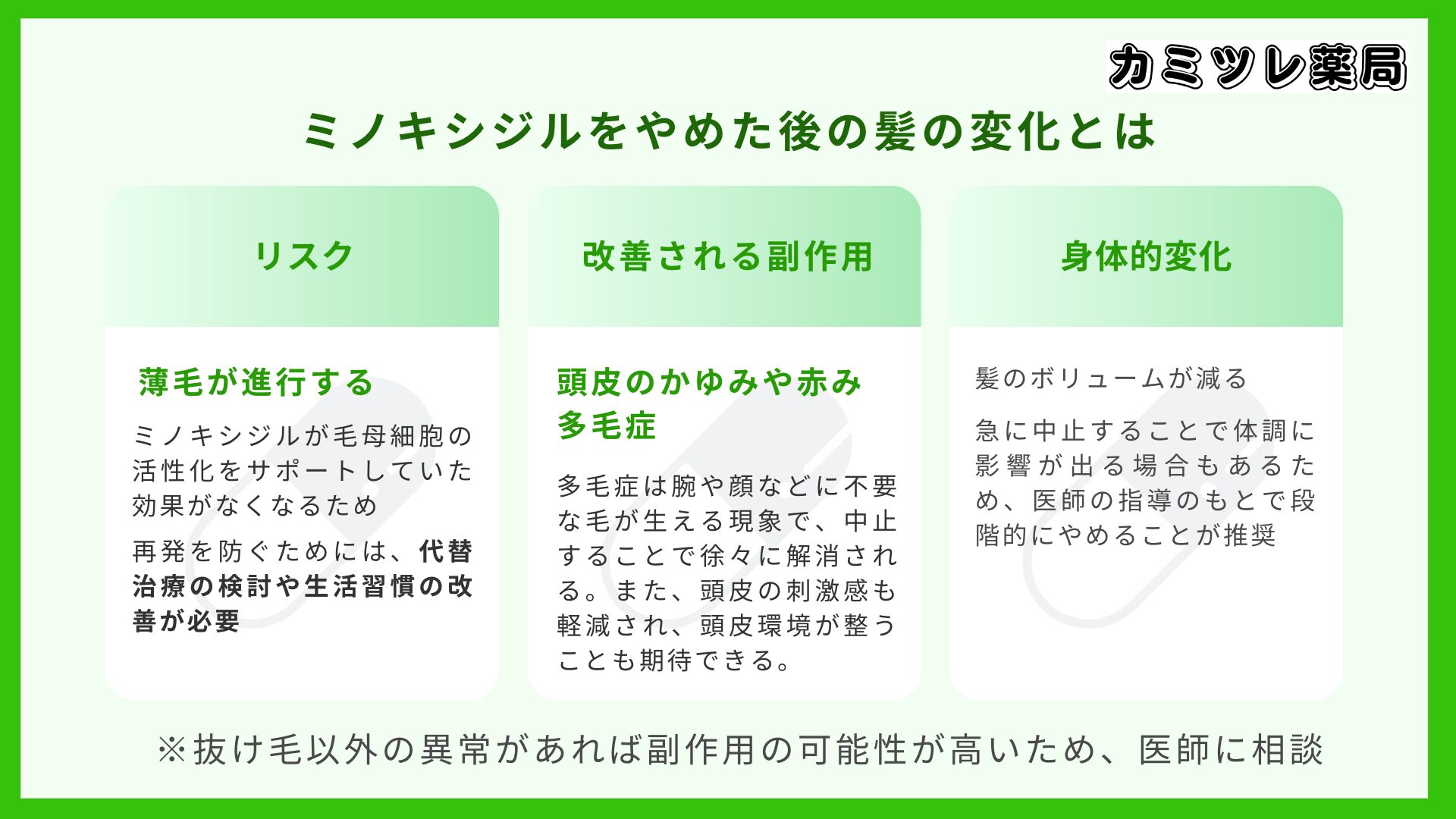 ミノキシジルをやめた後の髪の変化の画像