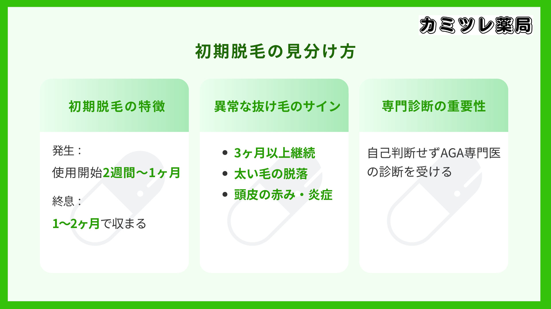 初期脱毛とその他の抜け毛の見分け方の画像